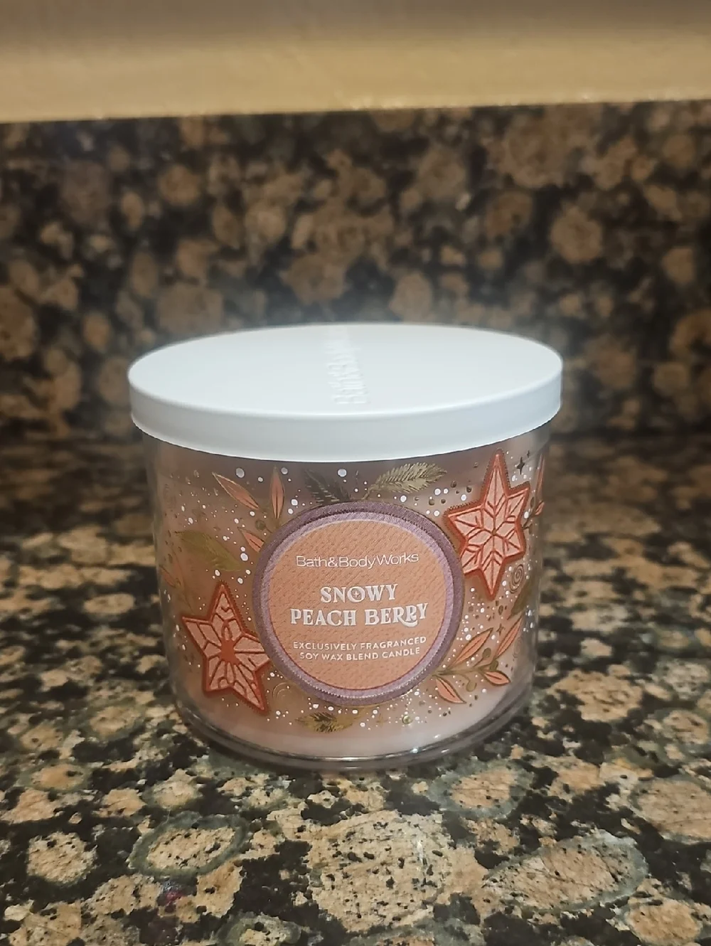 Bath & Body Works Snowy Peach Berry scented 3 Wick Candle - Picture 1 of 4